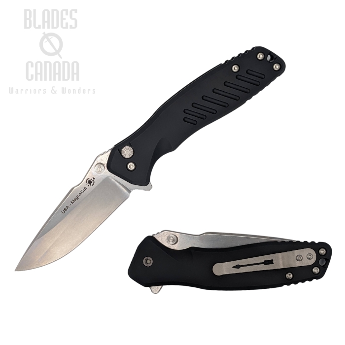 Spartan Blades Pallas Flipper Button Lock Knife, CPM MagnaCut, Aluminum Black, SF3SW